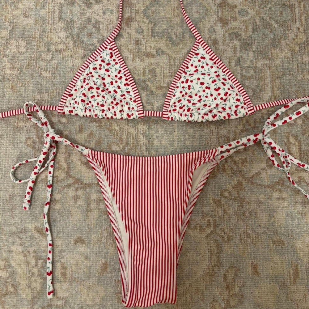 Frankie's Bikinis Red and White Striped Bikini